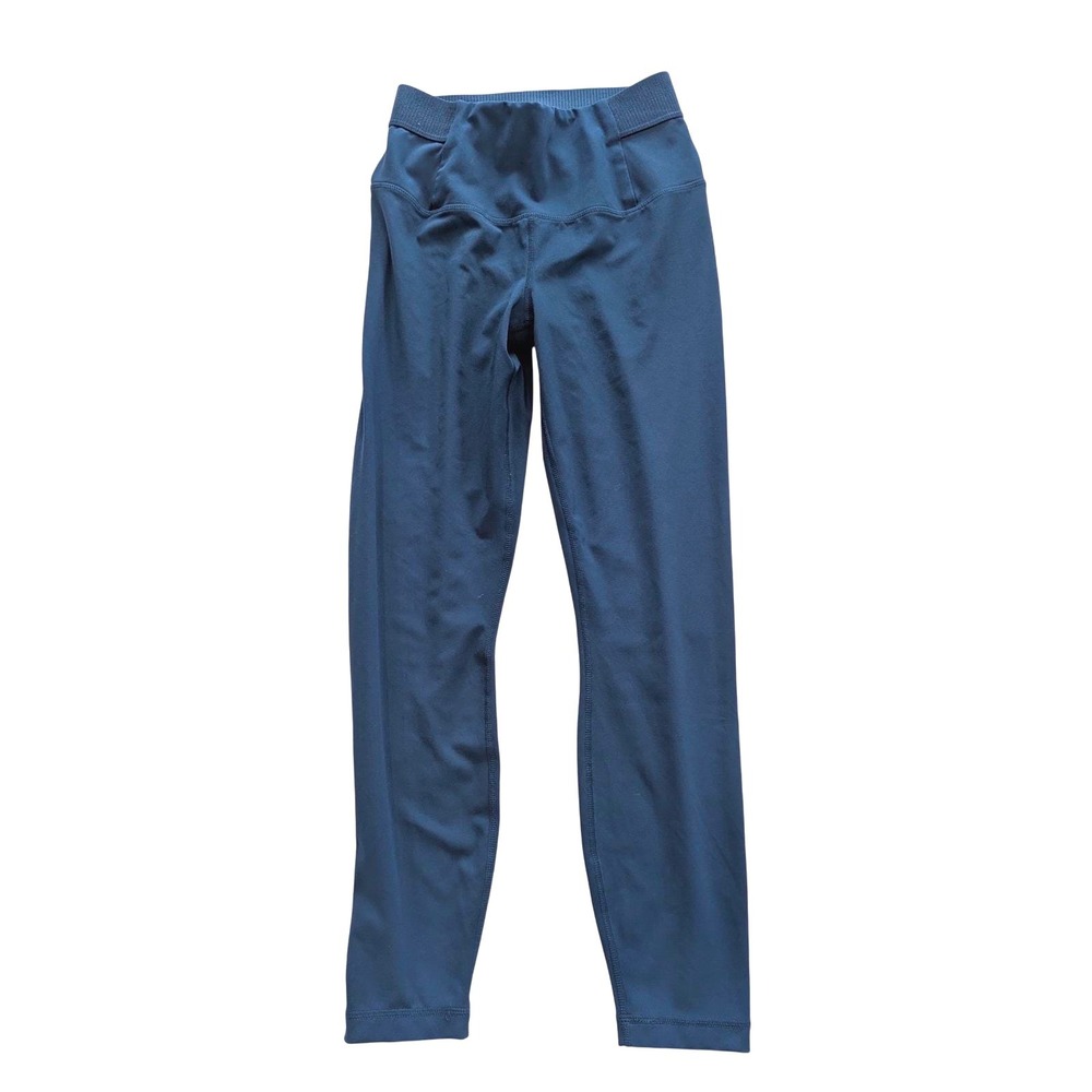 YOGALICIOUS Lux Womens High Waisted Ribbed Waistband Leggings‎ Teal Blue Small